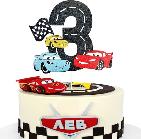 MEMOVAN Two Fast Cake Topper Race Car Birthday Cake Topper Decoration for Racing Car Checkered Flag Themed Girl Boy 3 Years Birthday Party Decoration in Kuwait