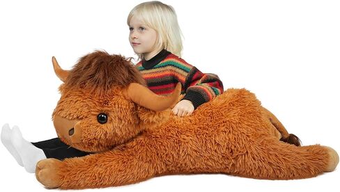 Highland Cow Stuffed Animal - 38.5" Dark Brown Giant Cows Plush Toy Gift for Kids & Adults, Cattle Decorations Pillows Living Room Bedroom in Saudi Arabia