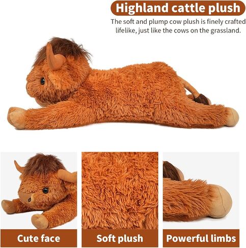 Highland Cow Stuffed Animal - 38.5" Dark Brown Giant Cows Plush Toy Gift for Kids & Adults, Cattle Decorations Pillows Living Room Bedroom in Saudi Arabia