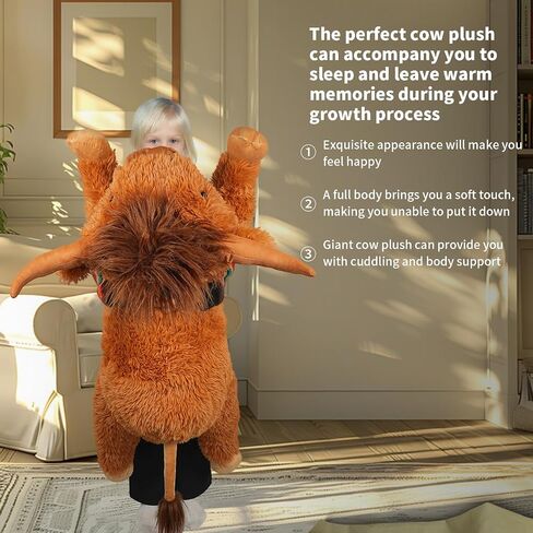 Highland Cow Stuffed Animal - 38.5" Dark Brown Giant Cows Plush Toy Gift for Kids & Adults, Cattle Decorations Pillows Living Room Bedroom in Saudi Arabia