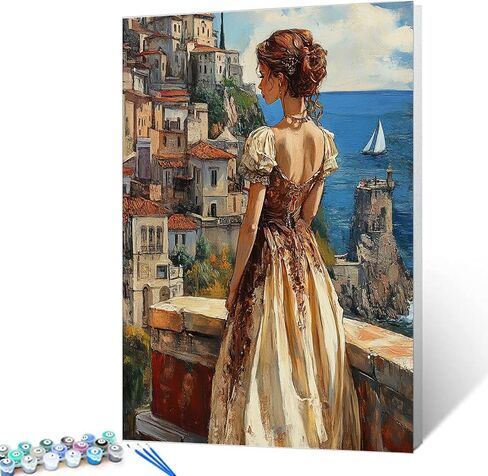 Tucocoo Elegant Woman Paint by Numbers Kits 16x20 inch Canvas DIY Oil Painting for Adults with Brushes and Acrylic Pigment Ancient European Cities Scenery Art Picture for Home Decor (Without Frame) in Saudi Arabia