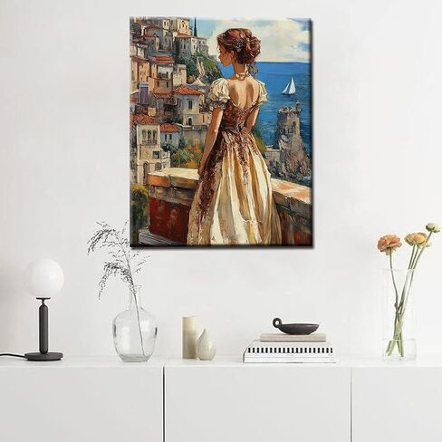 Tucocoo Elegant Woman Paint by Numbers Kits 16x20 inch Canvas DIY Oil Painting for Adults with Brushes and Acrylic Pigment Ancient European Cities Scenery Art Picture for Home Decor (Without Frame) in Saudi Arabia