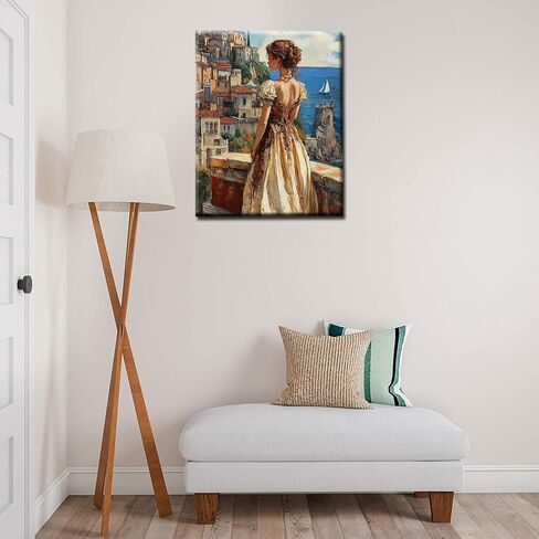 Tucocoo Elegant Woman Paint by Numbers Kits 16x20 inch Canvas DIY Oil Painting for Adults with Brushes and Acrylic Pigment Ancient European Cities Scenery Art Picture for Home Decor (Without Frame) in Saudi Arabia