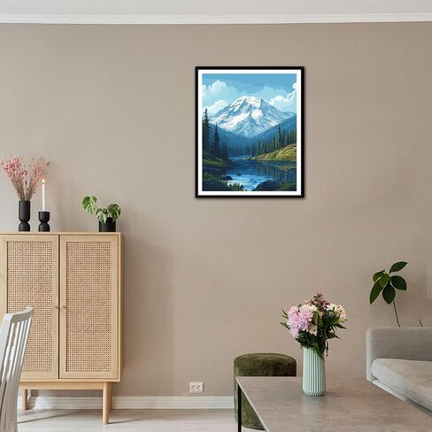 Rainier Mountain Paint by Numbers for Adults on Canvas, Snow Mountains Paint by Number for Beginner, Lake Forest Tree Scenery DIY Oil Painting Acrylic Paints for Home Decor(16×20inch, No Frame) in Saudi Arabia