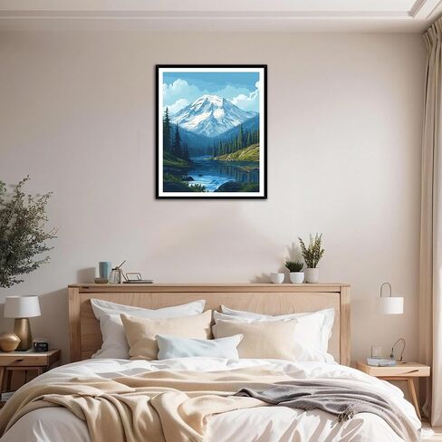 Rainier Mountain Paint by Numbers for Adults on Canvas, Snow Mountains Paint by Number for Beginner, Lake Forest Tree Scenery DIY Oil Painting Acrylic Paints for Home Decor(16×20inch, No Frame) in Saudi Arabia