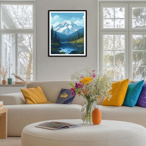 Rainier Mountain Paint by Numbers for Adults on Canvas, Snow Mountains Paint by Number for Beginner, Lake Forest Tree Scenery DIY Oil Painting Acrylic Paints for Home Decor(16×20inch, No Frame) in Saudi Arabia