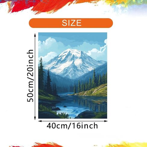 Rainier Mountain Paint by Numbers for Adults on Canvas, Snow Mountains Paint by Number for Beginner, Lake Forest Tree Scenery DIY Oil Painting Acrylic Paints for Home Decor(16×20inch, No Frame) in Saudi Arabia