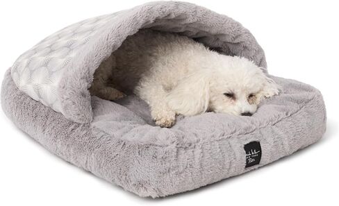 Nicole Miller New York PET Kendall Fluted Geo Cozy Slipper Cave Pet Bed, Cozy & Calming, Non-Slip Bottom, Machine Washable, Grey, Small 22"x17"x11" in Kuwait