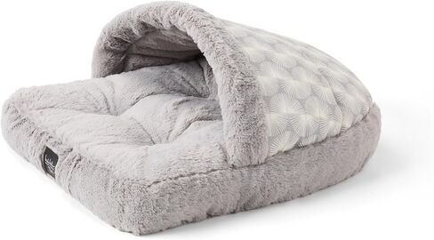 Nicole Miller New York PET Kendall Fluted Geo Cozy Slipper Cave Pet Bed, Cozy & Calming, Non-Slip Bottom, Machine Washable, Grey, Small 22"x17"x11" in Kuwait