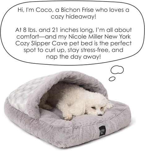 Nicole Miller New York PET Kendall Fluted Geo Cozy Slipper Cave Pet Bed, Cozy & Calming, Non-Slip Bottom, Machine Washable, Grey, Small 22"x17"x11" in Kuwait