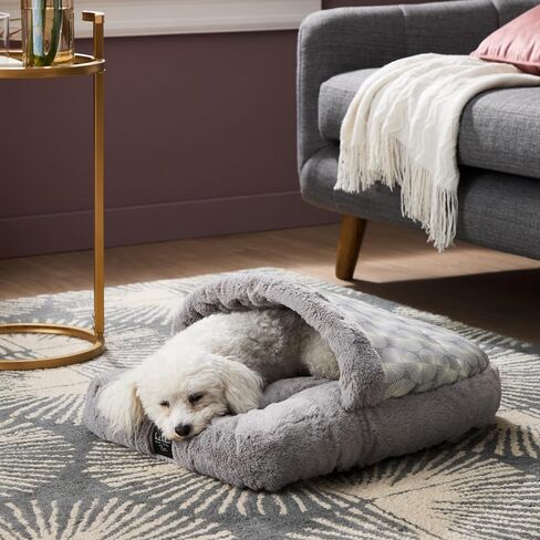 Nicole Miller New York PET Kendall Fluted Geo Cozy Slipper Cave Pet Bed, Cozy & Calming, Non-Slip Bottom, Machine Washable, Grey, Small 22"x17"x11" in Kuwait