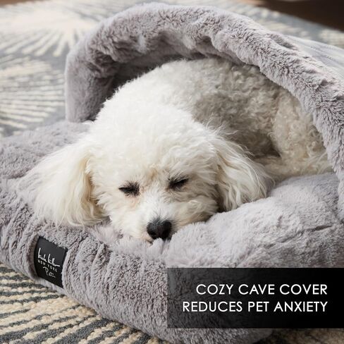 Nicole Miller New York PET Kendall Fluted Geo Cozy Slipper Cave Pet Bed, Cozy & Calming, Non-Slip Bottom, Machine Washable, Grey, Small 22"x17"x11" in Kuwait