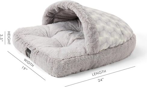 Nicole Miller New York PET Kendall Fluted Geo Cozy Slipper Cave Pet Bed, Cozy & Calming, Non-Slip Bottom, Machine Washable, Grey, Small 22"x17"x11" in Kuwait