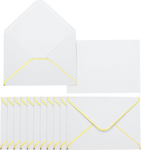 PATIKIL 120 Pack A7 Envelopes, 5x7 Card V Flap Envelope Round Edge Valentine Envelopes with Gold Border for Office Wedding Card Invitations Graduation Party Gift, White in Saudi Arabia
