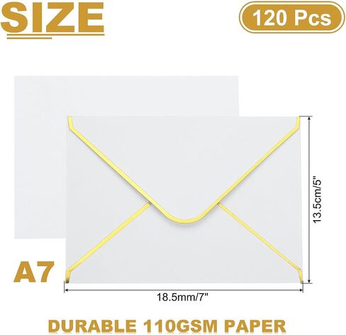 PATIKIL 120 Pack A7 Envelopes, 5x7 Card V Flap Envelope Round Edge Valentine Envelopes with Gold Border for Office Wedding Card Invitations Graduation Party Gift, White in Saudi Arabia