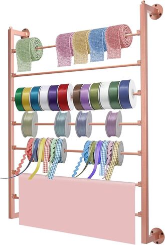 Ribbon Holder,Wall Mounted Ribbon Storage Organizer,7-Layer Ribbon Organizer for Craft Room,Flower Store,Sewing Room,Gift Wrapping,Golden in Kuwait