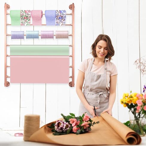 Ribbon Holder,Wall Mounted Ribbon Storage Organizer,7-Layer Ribbon Organizer for Craft Room,Flower Store,Sewing Room,Gift Wrapping,Golden in Kuwait