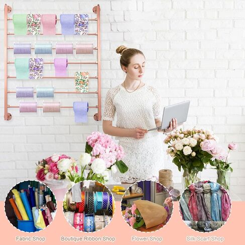 Ribbon Holder,Wall Mounted Ribbon Storage Organizer,7-Layer Ribbon Organizer for Craft Room,Flower Store,Sewing Room,Gift Wrapping,Golden in Kuwait