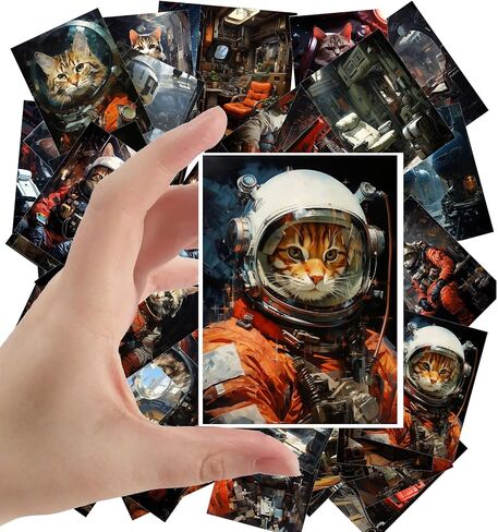 Large Stickers 24 pcs (2.5"x3.5" Each) Smart Space Cats in Spacesuits and Rockets Vintage Postcards Retro Greeting Card Book Illustration Reprint in Saudi Arabia