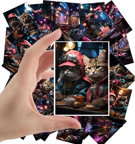 Large Stickers 24 pcs (2.5"x3.5" Each) Smart Space Cats in Spacesuits and Rockets Vintage Postcards Retro Greeting Card Book Illustration Reprint in Saudi Arabia