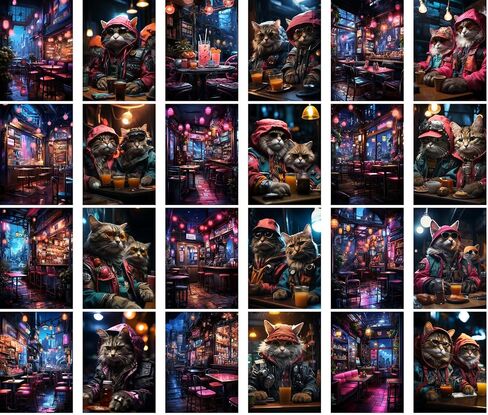 Large Stickers 24 pcs (2.5"x3.5" Each) Smart Space Cats in Spacesuits and Rockets Vintage Postcards Retro Greeting Card Book Illustration Reprint in Saudi Arabia