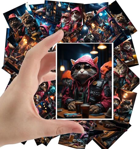 Large Stickers 24 pcs (2.5"x3.5" Each) Smart Space Cats in Spacesuits and Rockets Vintage Postcards Retro Greeting Card Book Illustration Reprint in Saudi Arabia