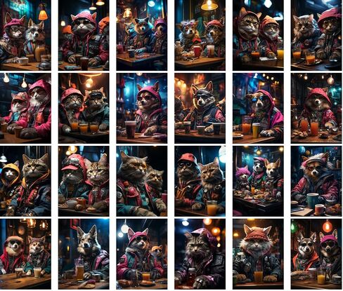 Large Stickers 24 pcs (2.5"x3.5" Each) Smart Space Cats in Spacesuits and Rockets Vintage Postcards Retro Greeting Card Book Illustration Reprint in Saudi Arabia