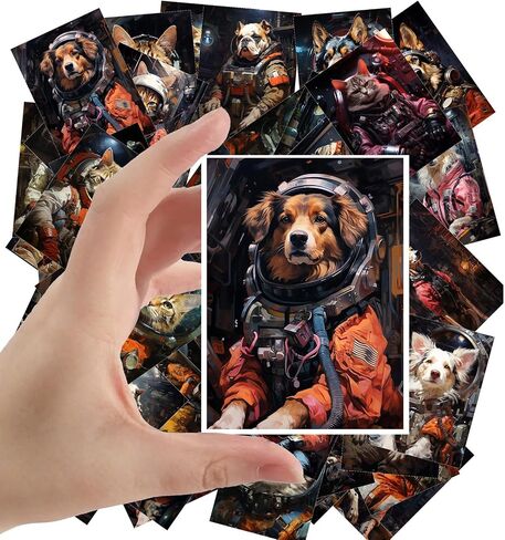 Large Stickers 24 pcs (2.5"x3.5" Each) Smart Space Cats in Spacesuits and Rockets Vintage Postcards Retro Greeting Card Book Illustration Reprint in Saudi Arabia