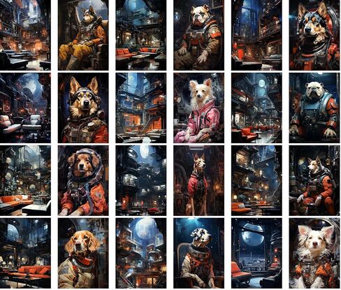 Large Stickers 24 pcs (2.5"x3.5" Each) Smart Space Cats in Spacesuits and Rockets Vintage Postcards Retro Greeting Card Book Illustration Reprint in Saudi Arabia