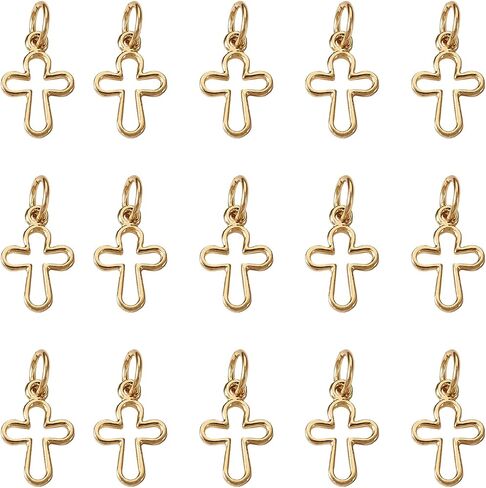 Craftdady 18K Gold Plated Brass Metal Charms Pendants Crescent Moon Flower Heart Pendants Hollow Crucifix Cross Dangle Charms for DIY Craft Earring Bracelet Necklace Jewelry Making in Saudi Arabia