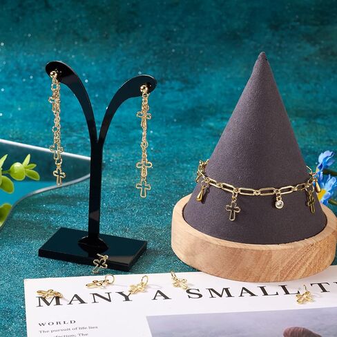 Craftdady 18K Gold Plated Brass Metal Charms Pendants Crescent Moon Flower Heart Pendants Hollow Crucifix Cross Dangle Charms for DIY Craft Earring Bracelet Necklace Jewelry Making in Saudi Arabia