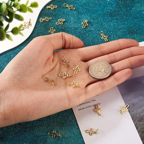 Craftdady 18K Gold Plated Brass Metal Charms Pendants Crescent Moon Flower Heart Pendants Hollow Crucifix Cross Dangle Charms for DIY Craft Earring Bracelet Necklace Jewelry Making in Saudi Arabia