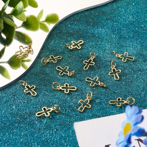 Craftdady 18K Gold Plated Brass Metal Charms Pendants Crescent Moon Flower Heart Pendants Hollow Crucifix Cross Dangle Charms for DIY Craft Earring Bracelet Necklace Jewelry Making in Saudi Arabia