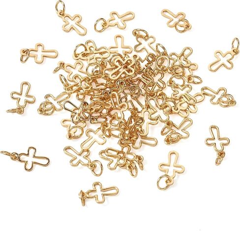 Craftdady 18K Gold Plated Brass Metal Charms Pendants Crescent Moon Flower Heart Pendants Hollow Crucifix Cross Dangle Charms for DIY Craft Earring Bracelet Necklace Jewelry Making in Saudi Arabia