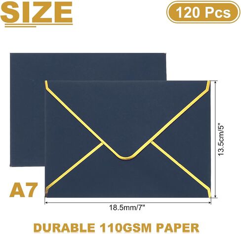 PATIKIL 120 Pack A7 Envelopes, 5x7 Card V Flap Envelope Round Edge Valentine Envelopes with Gold Border for Office Wedding Card Invitations Graduation Party Gift, White in Saudi Arabia