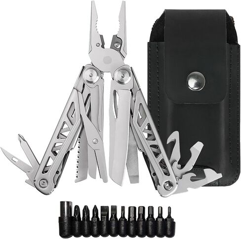 EPG Heavy Duty Multitool Bundle: Leather Case, Multi-Function Flashlight, Screwdriver Bits, 18 Stainless Steel Locking Tools, EDC Gear with Pliers, Bottle Opener, Box Cutter and More, Fits in Pocket in Saudi Arabia