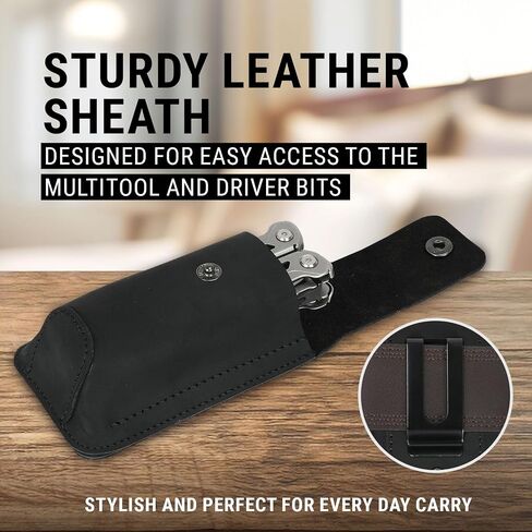 EPG Heavy Duty Multitool Bundle: Leather Case, Multi-Function Flashlight, Screwdriver Bits, 18 Stainless Steel Locking Tools, EDC Gear with Pliers, Bottle Opener, Box Cutter and More, Fits in Pocket in Saudi Arabia