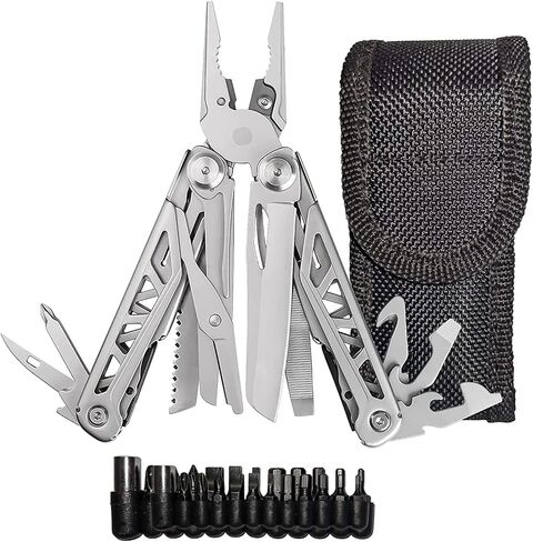 EPG Heavy Duty Multitool Bundle: Leather Case, Multi-Function Flashlight, Screwdriver Bits, 18 Stainless Steel Locking Tools, EDC Gear with Pliers, Bottle Opener, Box Cutter and More, Fits in Pocket in Saudi Arabia