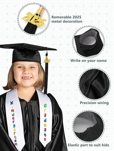 Kindergarten Graduation Cap and Gown Set with Sash Medal Certificate Pins for Preschool Kids – Black and Gold in Saudi Arabia