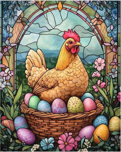 ARNLRDYA Easter Bunny and Eggs Paint by Number Kits for Adults Beginner, Christian Stained Glass Paint by Numbers, Religion Rabbit Flower Vintage Oil Painting for Gift Home Decor(16×20inch Unframe) in Saudi Arabia