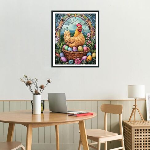 ARNLRDYA Easter Bunny and Eggs Paint by Number Kits for Adults Beginner, Christian Stained Glass Paint by Numbers, Religion Rabbit Flower Vintage Oil Painting for Gift Home Decor(16×20inch Unframe) in Saudi Arabia