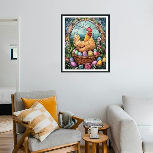 ARNLRDYA Easter Bunny and Eggs Paint by Number Kits for Adults Beginner, Christian Stained Glass Paint by Numbers, Religion Rabbit Flower Vintage Oil Painting for Gift Home Decor(16×20inch Unframe) in Saudi Arabia