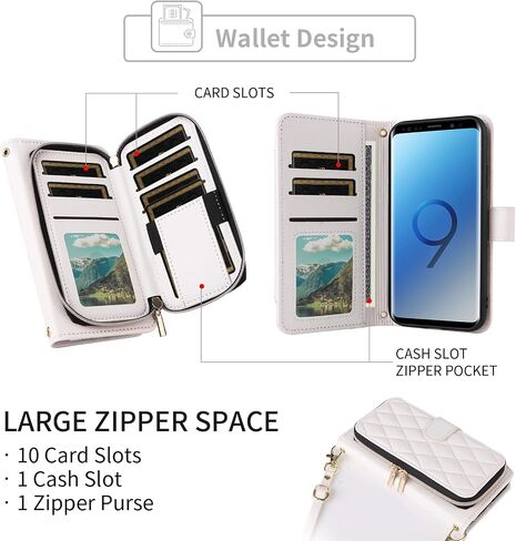 Argyle Wallet Case for Samsung Galaxy S9 with Wrist Strap Shoulder Strap, Zipper PU Leather Flip Credit Card Holder Stand Accessories Cell Phone Cover for S 9 Edge 9S GS9 Women Girls Red in Kuwait