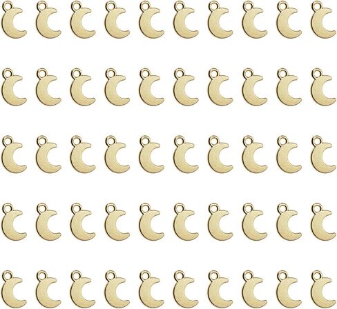 Small Moon Charms Metal Vintage Pendant Charm Bead for Bracelet Earring Necklace Keychain Jewelry Making Cards Tags Crafting Supplies, 50PCS in Kuwait