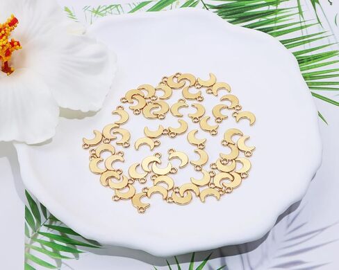 Small Moon Charms Metal Vintage Pendant Charm Bead for Bracelet Earring Necklace Keychain Jewelry Making Cards Tags Crafting Supplies, 50PCS in Kuwait