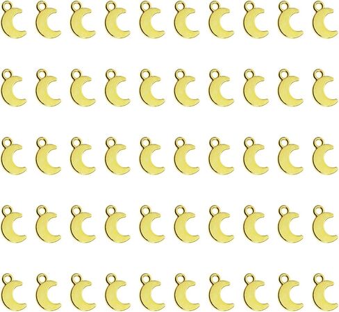 Small Moon Charms Metal Vintage Pendant Charm Bead for Bracelet Earring Necklace Keychain Jewelry Making Cards Tags Crafting Supplies, 50PCS in Kuwait