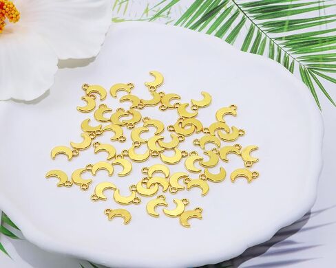 Small Moon Charms Metal Vintage Pendant Charm Bead for Bracelet Earring Necklace Keychain Jewelry Making Cards Tags Crafting Supplies, 50PCS in Kuwait