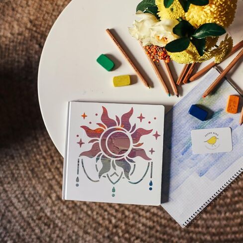 Mayjoydiy 9pcs Star Sun Moon Stencil 6 × 6inch Planet Clouds قالب نهر Star مع فرشاة الطلاء قابلة لإعادة الاستخدام Galaxy Stencil in Kuwait