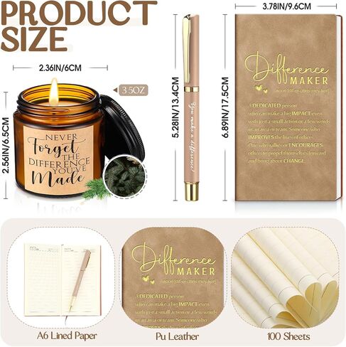 VESICI 4 PCS موظف هدايا شكرا لكم هدايا للنساء مع القدح صانع الاختلاف ، شمعة معطرة ، قلم التحفيز التحفيزي والكمبيوتر المحمول للمتطوعين ممرضات المعلم زميل في العمل (الأزرق الداكن) in Kuwait