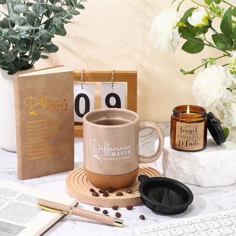 VESICI 4 PCS موظف هدايا شكرا لكم هدايا للنساء مع القدح صانع الاختلاف ، شمعة معطرة ، قلم التحفيز التحفيزي والكمبيوتر المحمول للمتطوعين ممرضات المعلم زميل في العمل (الأزرق الداكن) in Kuwait